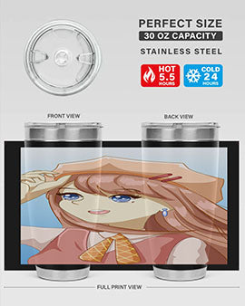 Cute beautiful and funny girl with hat 66# design on a 20oz stainless steel tumbler, showcasing vibrant colors and a stylish look.