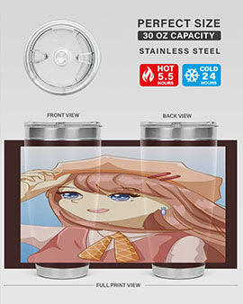 Cute beautiful and funny girl with hat 66# design on a 20oz stainless steel tumbler, showcasing vibrant colors and a stylish look.