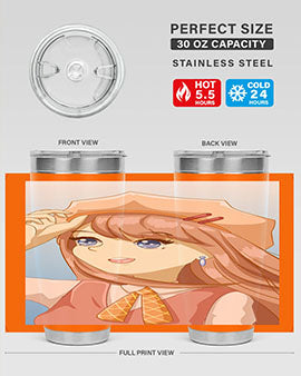 Cute beautiful and funny girl with hat 66# design on a 20oz stainless steel tumbler, showcasing vibrant colors and a stylish look.