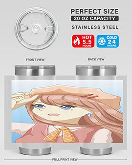 Cute beautiful and funny girl with hat 66# design on a 20oz stainless steel tumbler, showcasing vibrant colors and a stylish look.