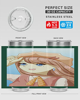 Cute beautiful and funny girl with hat 66# design on a 20oz stainless steel tumbler, showcasing vibrant colors and a stylish look.