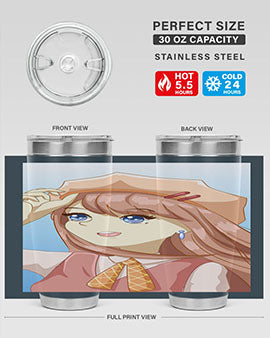 Cute beautiful and funny girl with hat 66# design on a 20oz stainless steel tumbler, showcasing vibrant colors and a stylish look.