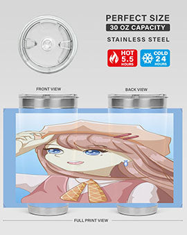 Cute beautiful and funny girl with hat 66# design on a 20oz stainless steel tumbler, showcasing vibrant colors and a stylish look.