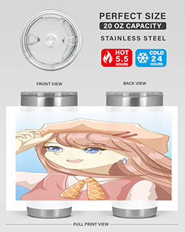 Cute beautiful and funny girl with hat 66# design on a 20oz stainless steel tumbler, showcasing vibrant colors and a stylish look.