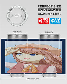 Cute beautiful and funny girl with hat 66# design on a 20oz stainless steel tumbler, showcasing vibrant colors and a stylish look.