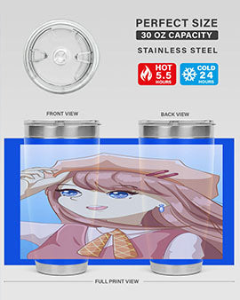 Cute beautiful and funny girl with hat 66# design on a 20oz stainless steel tumbler, showcasing vibrant colors and a stylish look.