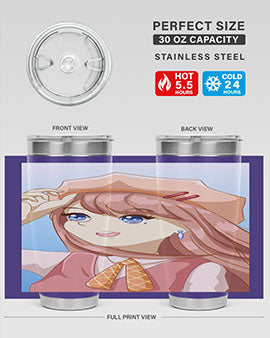 Cute beautiful and funny girl with hat 66# design on a 20oz stainless steel tumbler, showcasing vibrant colors and a stylish look.