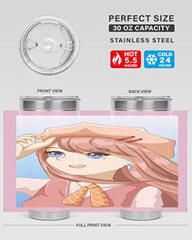 Cute beautiful and funny girl with hat 66# design on a 20oz stainless steel tumbler, showcasing vibrant colors and a stylish look.