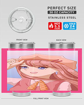 Cute beautiful and funny girl with hat 66# design on a 20oz stainless steel tumbler, showcasing vibrant colors and a stylish look.