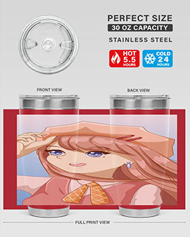 Cute beautiful and funny girl with hat 66# design on a 20oz stainless steel tumbler, showcasing vibrant colors and a stylish look.