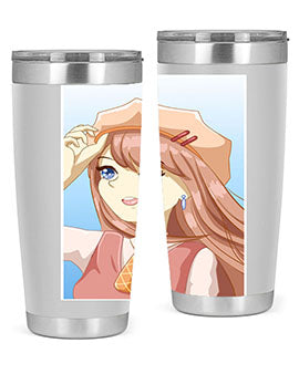 Cute beautiful and funny girl with hat 66# design on a 20oz stainless steel tumbler, showcasing vibrant colors and a stylish look.