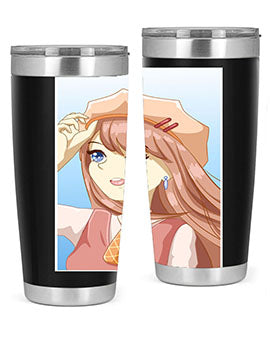 Cute beautiful and funny girl with hat 66# design on a 20oz stainless steel tumbler, showcasing vibrant colors and a stylish look.