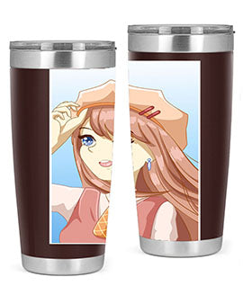 Cute beautiful and funny girl with hat 66# design on a 20oz stainless steel tumbler, showcasing vibrant colors and a stylish look.