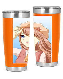 Cute beautiful and funny girl with hat 66# design on a 20oz stainless steel tumbler, showcasing vibrant colors and a stylish look.