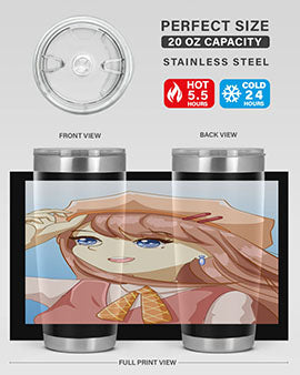 Cute beautiful and funny girl with hat 66# design on a 20oz stainless steel tumbler, showcasing vibrant colors and a stylish look.