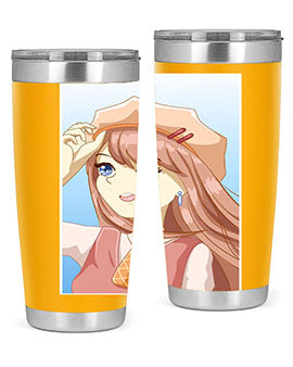 Cute beautiful and funny girl with hat 66# design on a 20oz stainless steel tumbler, showcasing vibrant colors and a stylish look.