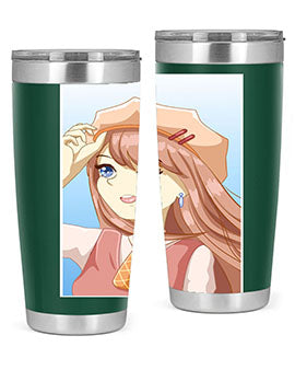Cute beautiful and funny girl with hat 66# design on a 20oz stainless steel tumbler, showcasing vibrant colors and a stylish look.