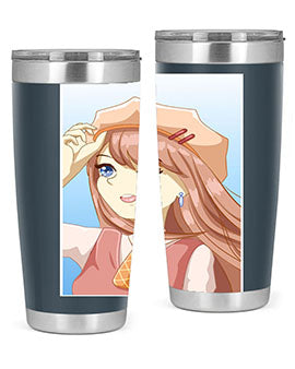 Cute beautiful and funny girl with hat 66# design on a 20oz stainless steel tumbler, showcasing vibrant colors and a stylish look.