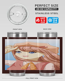 Cute beautiful and funny girl with hat 66# design on a 20oz stainless steel tumbler, showcasing vibrant colors and a stylish look.