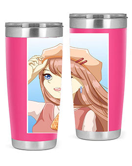 Cute beautiful and funny girl with hat 66# design on a 20oz stainless steel tumbler, showcasing vibrant colors and a stylish look.
