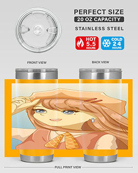 Cute beautiful and funny girl with hat 66# design on a 20oz stainless steel tumbler, showcasing vibrant colors and a stylish look.