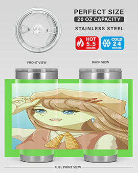 Cute beautiful and funny girl with hat 66# design on a 20oz stainless steel tumbler, showcasing vibrant colors and a stylish look.