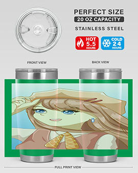 Cute beautiful and funny girl with hat 66# design on a 20oz stainless steel tumbler, showcasing vibrant colors and a stylish look.