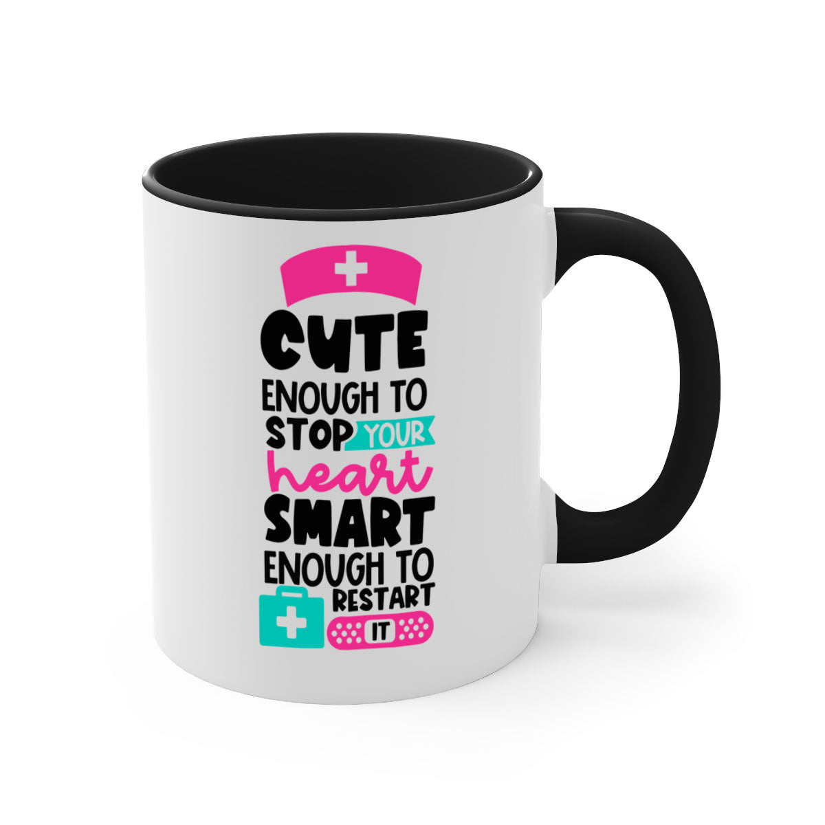 Cute Enough To Stop Your Heart Mug with a glossy finish, featuring a colored handle and interior, available in five vibrant colors.