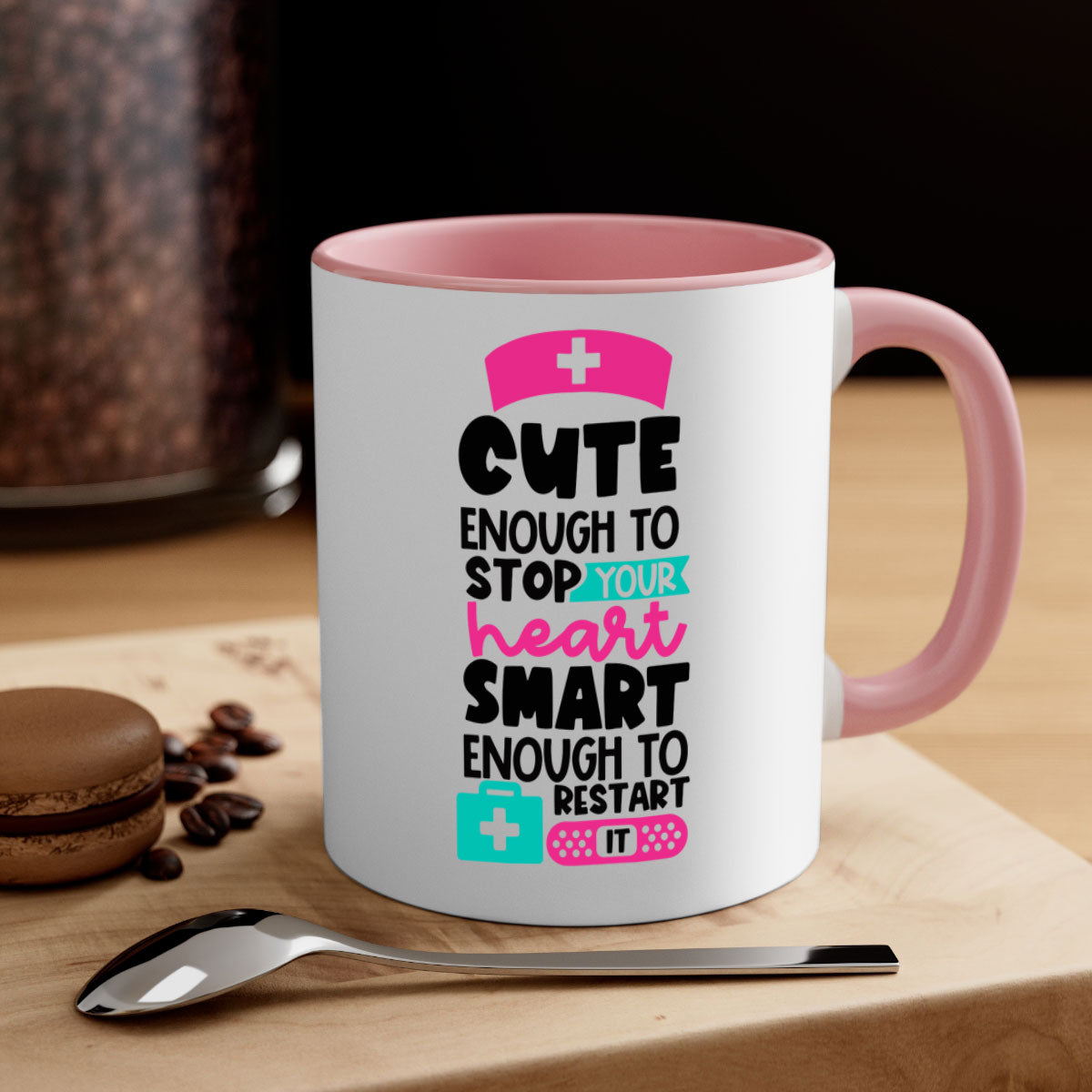 Cute Enough To Stop Your Heart Mug with a glossy finish, featuring a colored handle and interior, available in five vibrant colors.