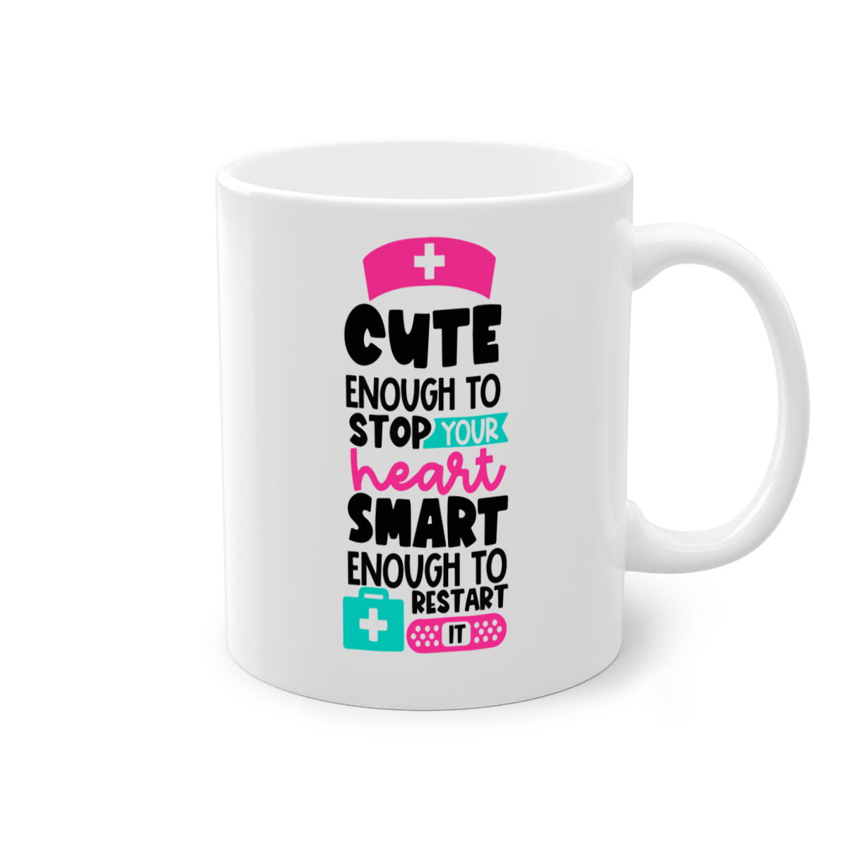 Cute Enough To Stop Your Heart Mug with a glossy finish, featuring a colored handle and interior, available in five vibrant colors.
