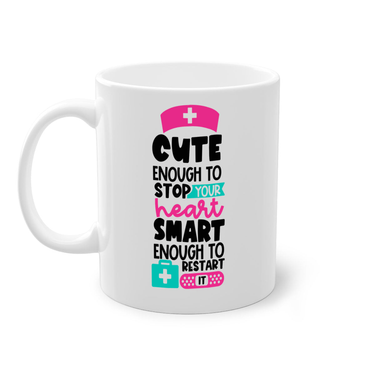 Cute Enough To Stop Your Heart Mug with a glossy finish, featuring a colored handle and interior, available in five vibrant colors.