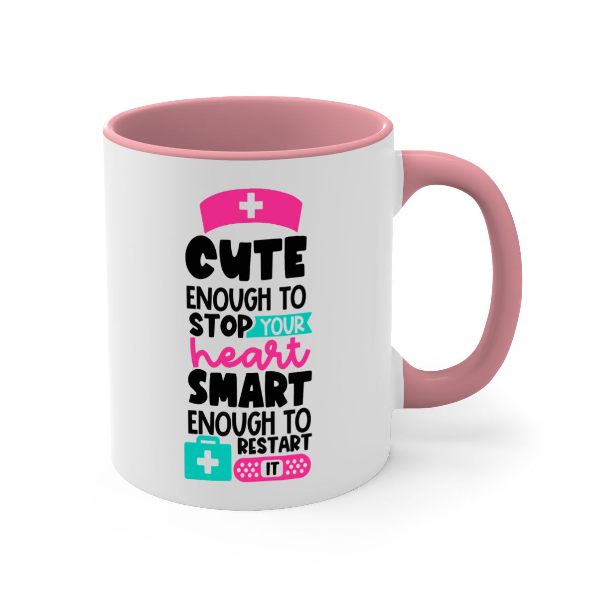 Cute Enough To Stop Your Heart Mug with a glossy finish, featuring a colored handle and interior, available in five vibrant colors.