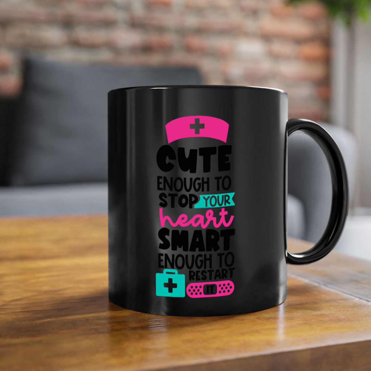 Cute Enough To Stop Your Heart Mug with a glossy finish, featuring a colored handle and interior, available in five vibrant colors.