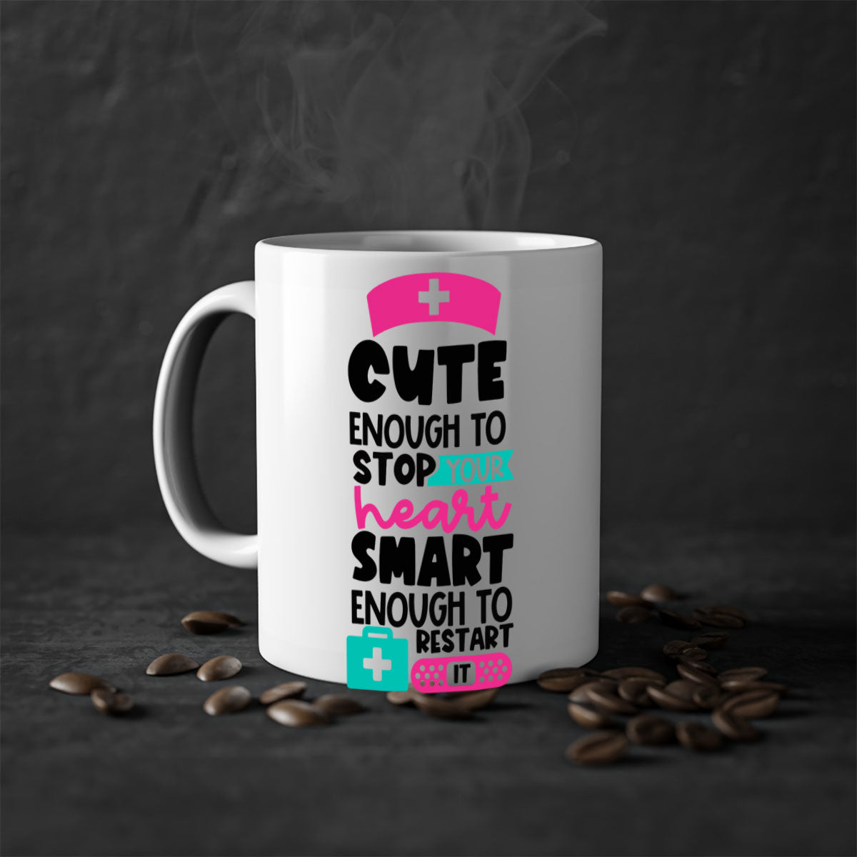 Cute Enough To Stop Your Heart Mug with a glossy finish, featuring a colored handle and interior, available in five vibrant colors.