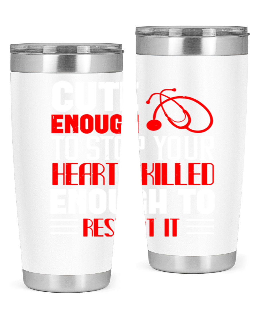 Cute enough to stop your Style 236# nurse tumbler in stainless steel with a vibrant design, perfect for hot and cold beverages.