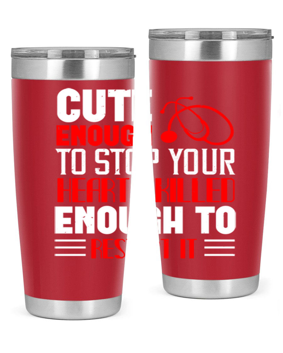 Cute enough to stop your Style 236# nurse tumbler in stainless steel with a vibrant design, perfect for hot and cold beverages.