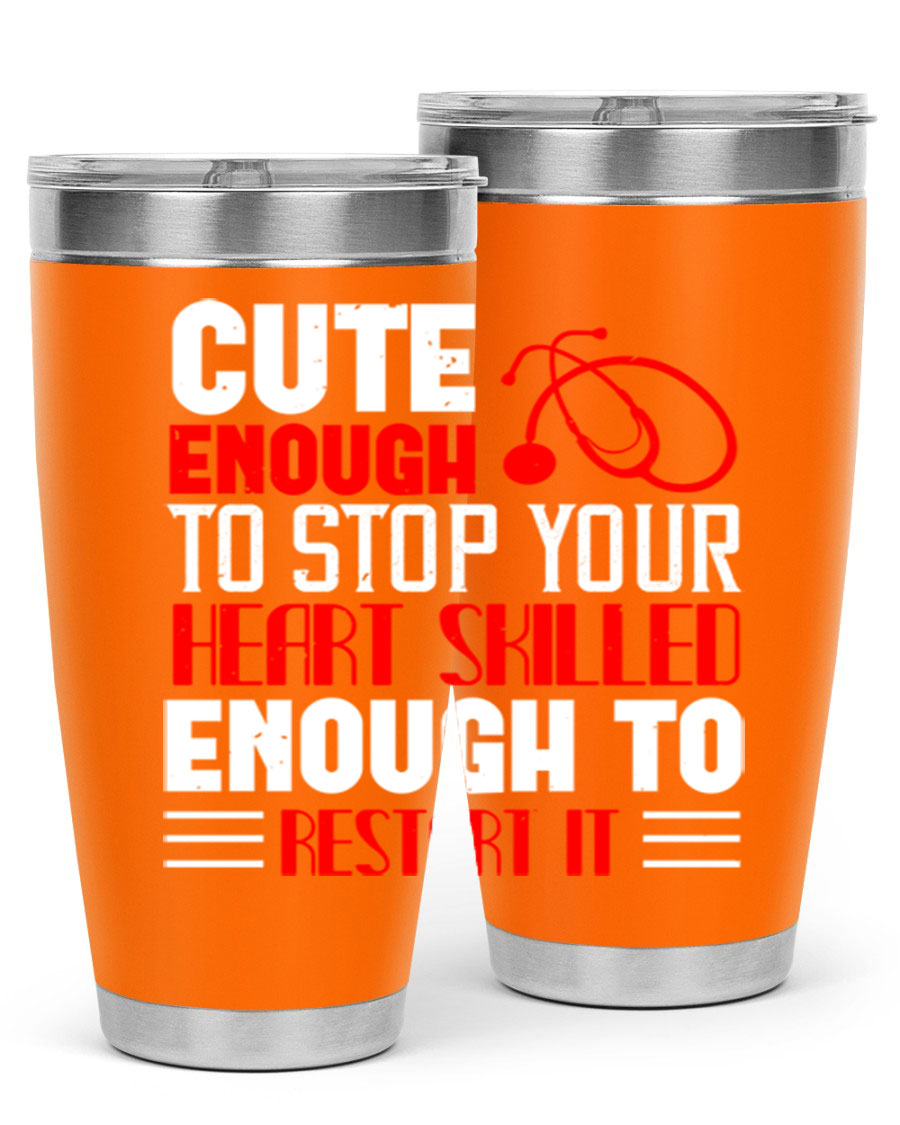 Cute enough to stop your Style 236# nurse tumbler in stainless steel with a vibrant design, perfect for hot and cold beverages.