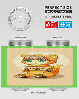 Cute girl in an animal costume on a stylish tumbler, showcasing vibrant colors and a whimsical design.