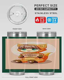 Cute girl in an animal costume on a stylish tumbler, showcasing vibrant colors and a whimsical design.