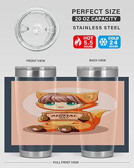 Cute girl in an animal costume on a stylish tumbler, showcasing vibrant colors and a whimsical design.