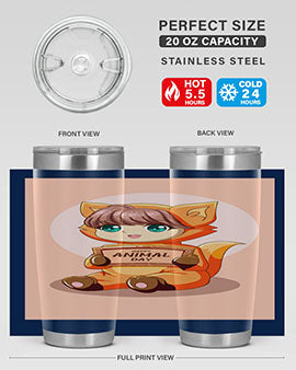 Cute girl in an animal costume on a stylish tumbler, showcasing vibrant colors and a whimsical design.