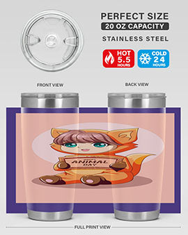 Cute girl in an animal costume on a stylish tumbler, showcasing vibrant colors and a whimsical design.
