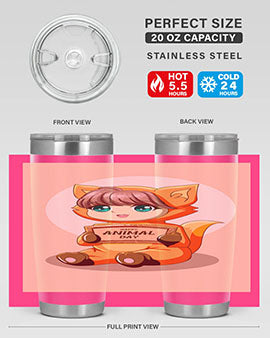 Cute girl in an animal costume on a stylish tumbler, showcasing vibrant colors and a whimsical design.