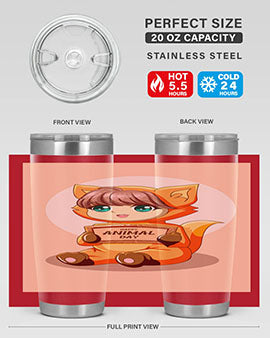 Cute girl in an animal costume on a stylish tumbler, showcasing vibrant colors and a whimsical design.