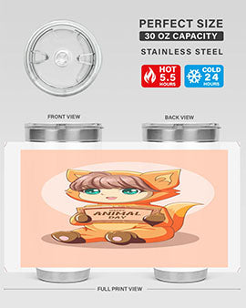 Cute girl in an animal costume on a stylish tumbler, showcasing vibrant colors and a whimsical design.