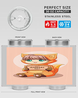 Cute girl in an animal costume on a stylish tumbler, showcasing vibrant colors and a whimsical design.