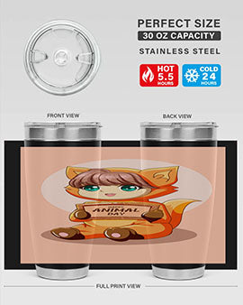 Cute girl in an animal costume on a stylish tumbler, showcasing vibrant colors and a whimsical design.