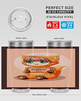 Cute girl in an animal costume on a stylish tumbler, showcasing vibrant colors and a whimsical design.