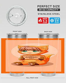 Cute girl in an animal costume on a stylish tumbler, showcasing vibrant colors and a whimsical design.