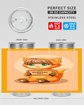 Cute girl in an animal costume on a stylish tumbler, showcasing vibrant colors and a whimsical design.